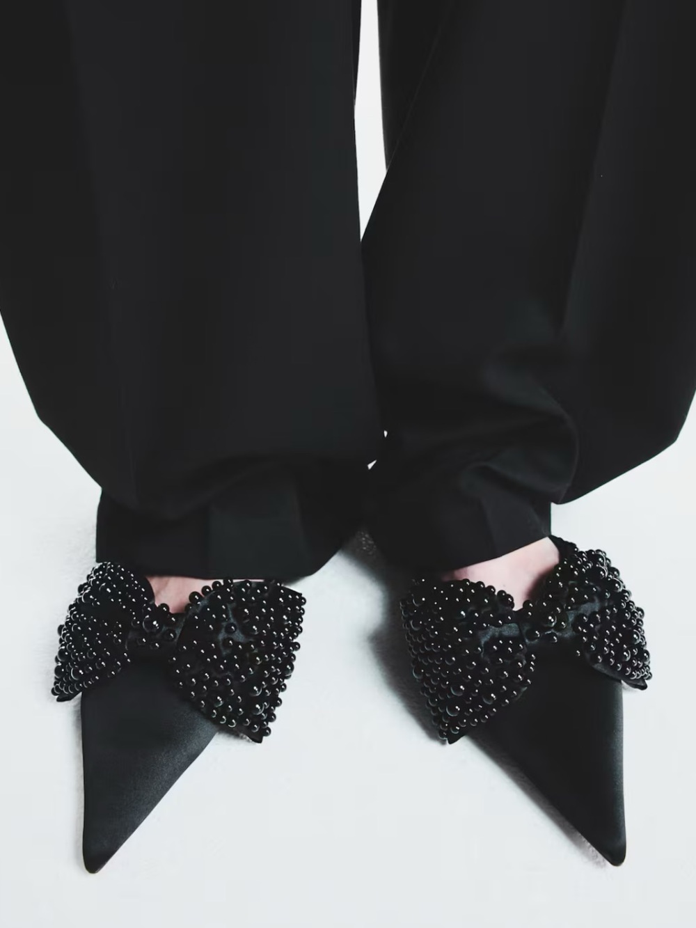 Elegant Black Beaded Bow Women's Mules Flats Shoes